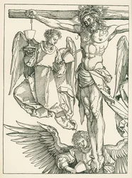 Cristo na cruz com três anjos, c.1513-13 (xilogravura)