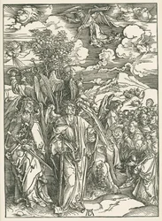 Quatro anjos a controlar os ventos e a assinatura dos eleitos. O Apocalipse de São João, c.1497-98 (xilogravura)