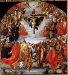 Deus, Jesus Cristo e a pomba do Espírito Santo (retábulo de Todos os Santos) (óleo sobre madeira