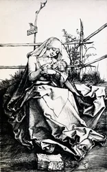 Madonna e Criança numa cerca (gravura em cobre)