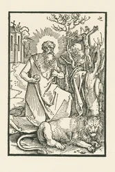 São Jerónimo. Ilustração para Lukas von Prag: Apologia. Impresso por Hieronymus Höltzel, Nuremberga