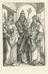 Santos Estêvão, Sisto e Lourenço, c.1504-05 (xilogravura)