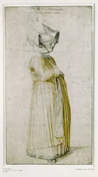 Estudo de um traje feminino (desenho a cores)