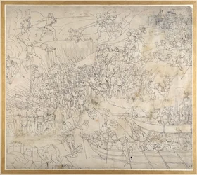 O Assalto perto de Rorschach no Lago Konstanz, c.1500 (caneta e tinta sobre papel)