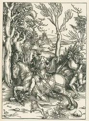 O cavaleiro e o Landsknecht, c.1496 (xilogravura)