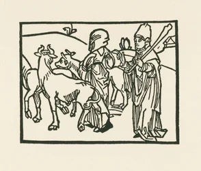 O Sacerdote, com as suas vestes, expulsa o gado e à sua frente vai a serva, c.1489-90 (xilogravura)