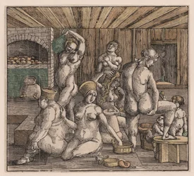 O banho feminino, por Duerer, Albrecht (1471-1528). Lenhador, aguarela, c. 1500. Dimensões: 21,8x23,9 cm. Coleção Particular