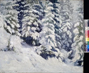 Foret en hiver (Floresta no Inverno). Peinture de Alexander Alexeyevich Borisov (1866-1934). Huile sur toile, 78 x 90 cm