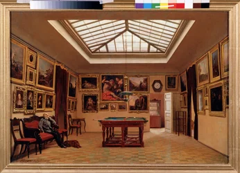 Em um salão de bilhar. Pintura de Alexander Ivanovich Morozov (1835-1904), óleo sobre tela