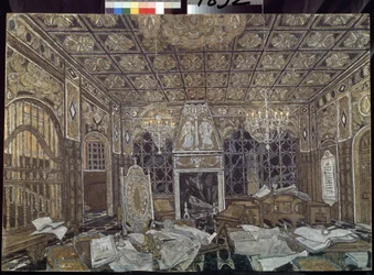Decor preparatoire pour la piece ""Otelo"" de William Shakespeare (1564-1616) (cenário para a peça Otelo de William Shakespeare) - Peinture de Alexander Yakovlevich Golovin (Alexandre Golovine) (1863-1930), tempera sur bois