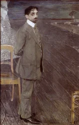 Retrato de Mikhail Kuzmin, 1910 (tempera e pastel sobre tela)