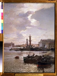 O mercado de ações em São Petersburgo. Pintura de Alexander Karlovich Beggrov (1841-1914). Óleo sobre tela, 80 x 58 cm