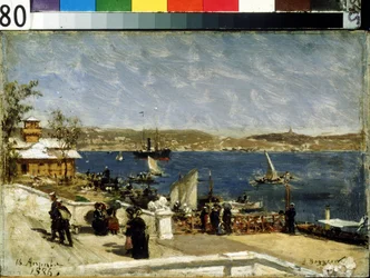 Passeio à beira-mar em Sevastopol (passeio marítimo em Sevastopol). Pintura de Alexander Karlovich Beggrov (1841-1914). Óleo sobre tela