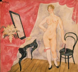 Mulher com espelho. Pintura de Alexander Vasilyevich Shevchenko (1883-1948), óleo sobre tela