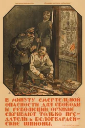 Só os traidores e espiões da Guarda Branca esconderão a arma - Apsit, Alexander Petrovich (1880-1944) - 1919 - Litografia a cores - Biblioteca Estadual Russa, Moscovo