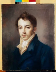 Portrait du decembriste (decabrista) Mikhail A. Fonvizin (1787-1854). (Retrato do Decembrista M.A.Fonvizin). Oeuvre de Alexei (Alexis) Gevrilovich Venetsianov (1780-1847), pastel sur carton