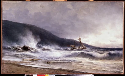Surf em Cap Martin (França) Pintura por Alexei Petrovich Bogolyubov (Bogoliubov ou Bogolioubov) (1824-1896) Óleo sobre tela