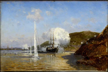 Guerre russo-turque de 1877-1878 - A Ação de Nikolai Skrydlov (1844-1918) no Danúbio par Alexei Petrovich Bogolyubov (Bogoliubov ou Bogolioubov) (1824-1896).