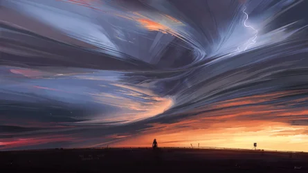 Relâmpagos dramáticos ao pôr do sol