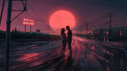 Casal ao Pôr do Sol Vermelho