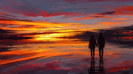 Passeio romântico ao pôr-do-sol na praia
