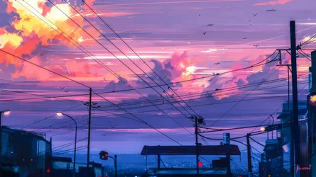 Pôr-do-sol na cidade vibrante