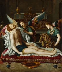 Le Corps du Christ oint par deux anges - O Corpo de Cristo Ungido por Dois Anjos - Allori, Alessandro (1535-1607) - ca 1593 - Óleo sobre cobre - 45x39 - Szepmuveszeti Muzeum, Budapeste