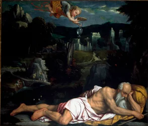 Elie asle asleep Painting by Alessandro Bonvicino dit il Moretto (1498-1554) Duomo vecchio, Brescia