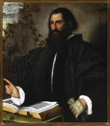 Retrato de Pietro Andrea Mattioli (Pierandrea Matthioli, Matthiolus (1501-1578), medecin et botaniste italien), Peinture de Alessandro Bonvicino dit il Moretto (1498-1554), huile sur toile, 84x75 cm. Genova, Musei di Strada Nuova ©Luisa Ricciarin