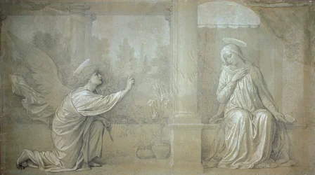 A Anunciação, cartum preparatório para o afresco de Cappella Raffo no cemitério da Misericórdia, Siena