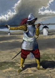 Um tercio, piquier da infantaria espanhola entre 1534 e 1704. Desenho de Alessandro Lonati