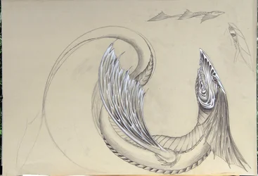 Criatura Fantástica: Dragão Marinho. Esboço de Alessandro Lonati