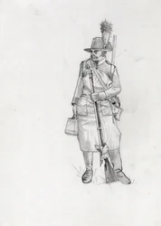 Primeiro Império (1804-1814 e 1815): soldado do exército austríaco-húngaro (Austro-Húngaro), pioneiro sapeur (ou pioneiro). Desenho de Alessandro Lonati