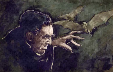 Retrato do actor húngaro Bela Lugosi como Conde Drácula (ilustração)