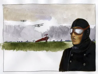 Retrato de Manfred von Richthofen apelida o barão vermelho (1892-1918) aviador alemão (Retrato de Manfred von Richthofen, o barão vermelho, piloto de caça alemão) Ilustração de Alessandro Lonati