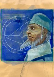 Retrato de Michel de Notre Dame (Nostradamus) astrólogo inglês - Retrato de Nostradamus, Michel de Notre Dame (1503-1566) astrólogo e doutor francais Ilustração de Alessandro Lonati