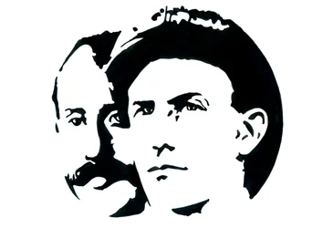 Retrato de Orville (1871-1948) e Wilbur Wright (1867-1912) pioneiros americanos da aviação (irmãos Wright, Orville e Wilbur, irmãos americanos, inventores e pioneiros da aviação)