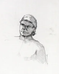 Retrato de um pirata (corsário) ou busto de um marinheiro. Desenho de Alessandro Lonati.