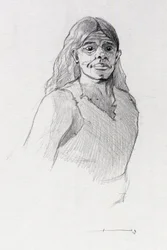 Retrato de um pirata (corsário) ou busto de um marinheiro. Desenho de Alessandro Lonati.