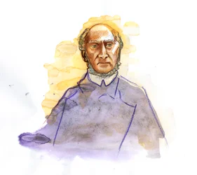 Representação de Victor Schoelcher (1804-1893) político francês, Franc Macon, conhecido por ter liderado o Decretamento da Abolição Definitiva da Escravatura em França (Retrato do Escritor Abolicionista Francês Victor Schoelcher) Ilustração de Alessandro L