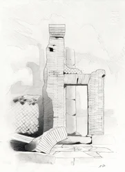 Ruínas da era romana em Roma, Fórum (foro romano) Desenho de Alessandro Lonati.