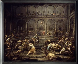 Arrivee des galeriens à la prison de Genes Pintura de Alessandro Magnasco (1667-1749) Sol do século XVIII. 1,16x1,42 m Bordeaux, Musee des Beaux Arts.