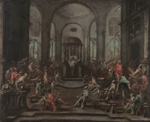 Interior de uma Sinagoga, c.1725-35 (óleo sobre tela)
