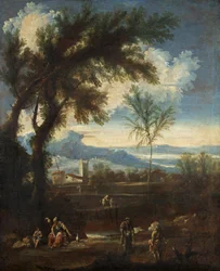 Paisagem com figuras, c.1710-40 (óleo sobre tela)