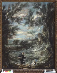 Santo Agostinho e o bebê (Santo Agostinho e o bebê). Pintura de Alessandro Magnasco conhecido como il Lissandrino (1667-1749)