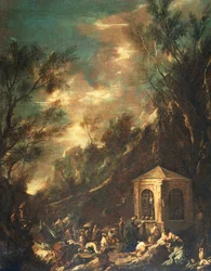 Cena de peregrinação, de Alessandro Magnasco, conhecido como Lissandrino (1667-1749) (pintura)