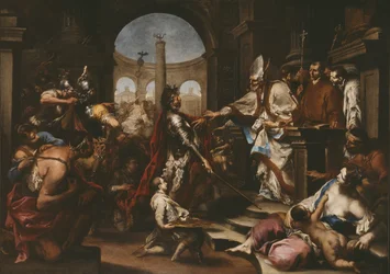 Teodósio expulso da Igreja por Santo Ambrósio