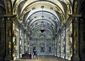 Cenografia de Sanquirico para a ópera "Anna Bolena" de Gaetano Donizetti (1797-1848) representada no Teatro Carcano de Milão