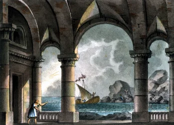 Cenografia de Sanquirico para a ópera "Il pirata" (O Pirata) de Vincenzo Bellini