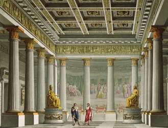 O salão de audiência no Palácio de Aegistheus, design para o ballet &39;Orestes&39; no Teatro La Scala, Milão, 1826